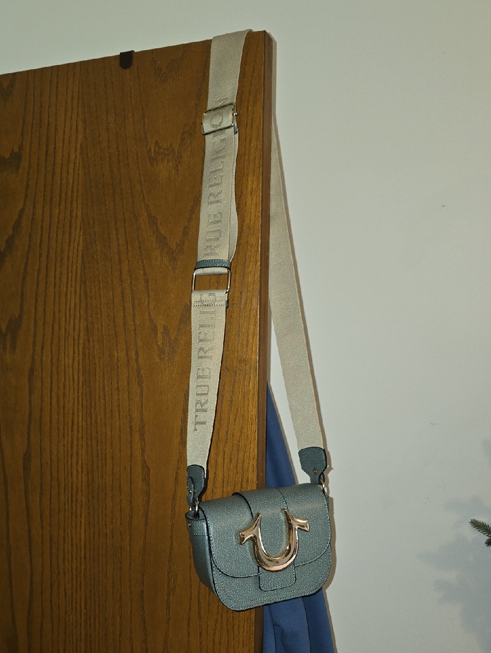 True Religion Olive Greeb Metallic Crossbody with Beige Branded Strap
